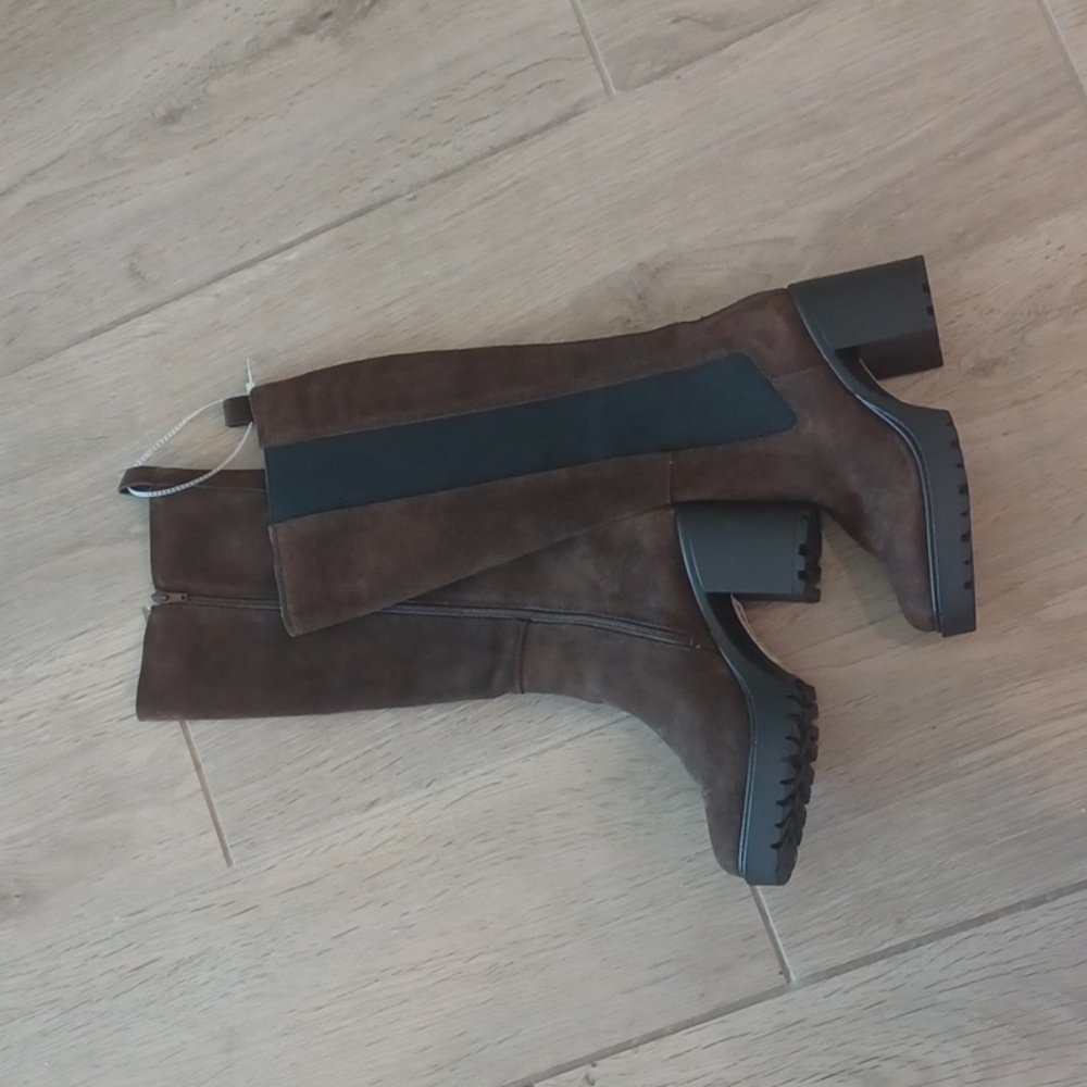 Steve Madden Deegan Lug Sole Brown Suede Elastic Gore Inset Boots NEW Multi Size